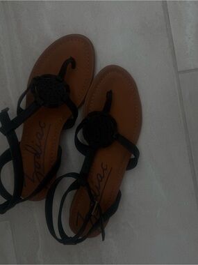 Zodiac Black Strappy Sandals with Brown Footbed